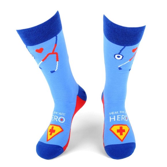 Health Care Heroes -Superheroes- Novelty Socks L/X - Picture 1 of 9